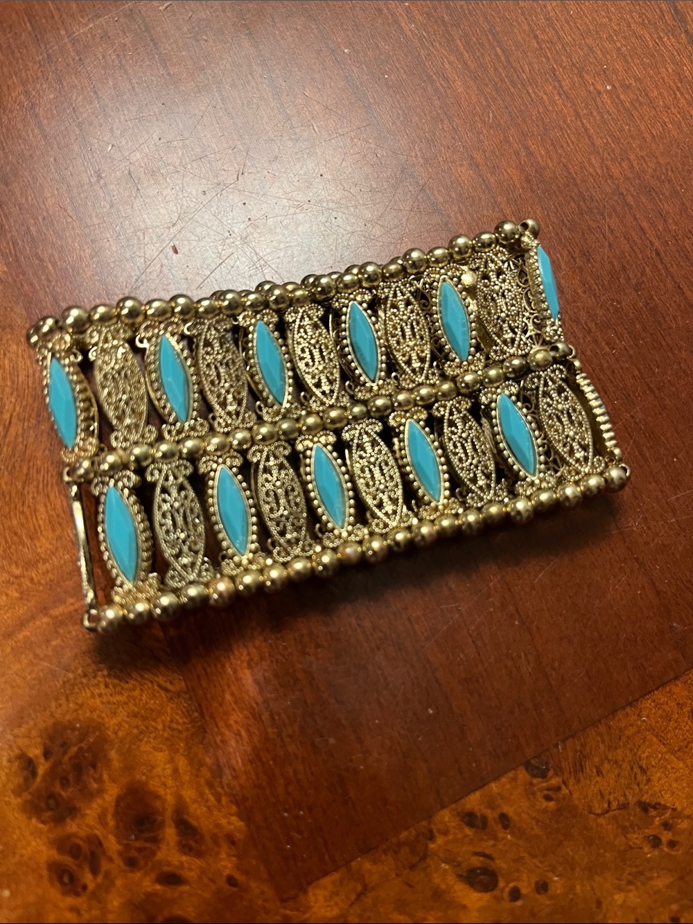 Gold-Tone Turquoise Accent Stretch Bracelet - Women Jewelry
